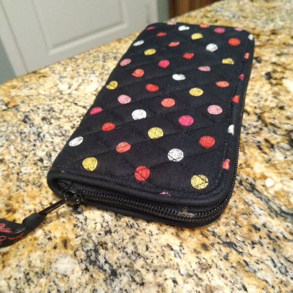 Vera Bradley Zip Around Wallet Havana Dots Floral Black Red/Pink - Picture 10 of 10